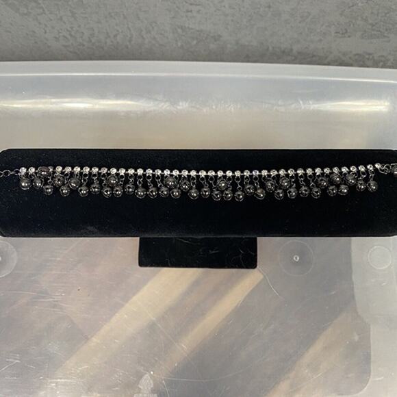 gunmetal silver colored chain and rhinstone dangle bracelet. 8.25” adjustable - Picture 2 of 6